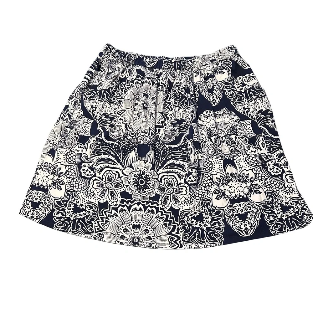 Liz Claiborne Brown & White Blue & White Floral Skirt Bundle Cotton XL Elastic